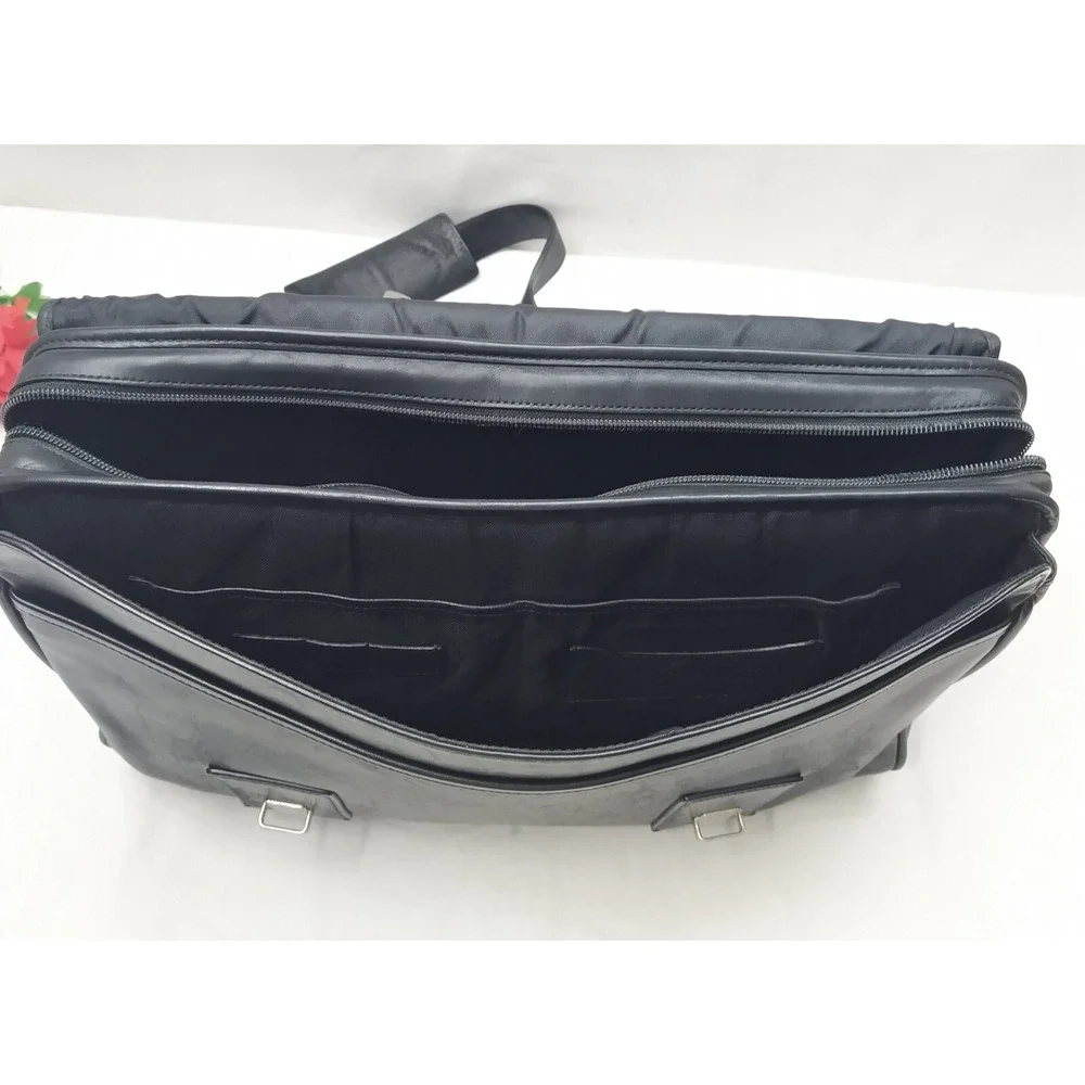 Coach Black Leather Double Pushlock Briefcase Laptop Business Crossbody Bag
